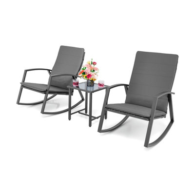 Costway 3PCS Rattan Rocking Bistro Patio Set Garden Set Outdoor Wicker Table & Chair Set