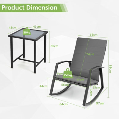 Costway 3PCS Rattan Rocking Bistro Patio Set Garden Set Outdoor Wicker Table & Chair Set