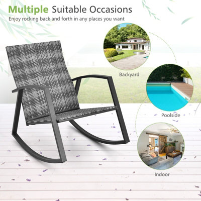 Costway 3PCS Rattan Rocking Bistro Patio Set Garden Set Outdoor Wicker Table & Chair Set