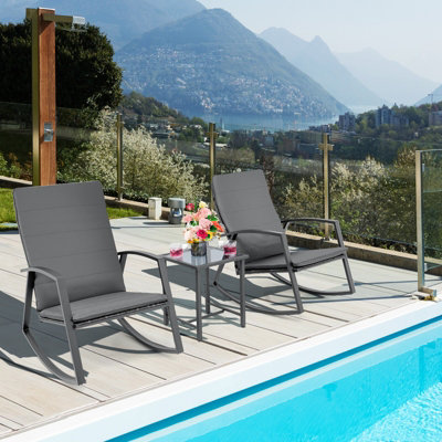 Costway 3PCS Rattan Rocking Bistro Patio Set Garden Set Outdoor Wicker Table & Chair Set