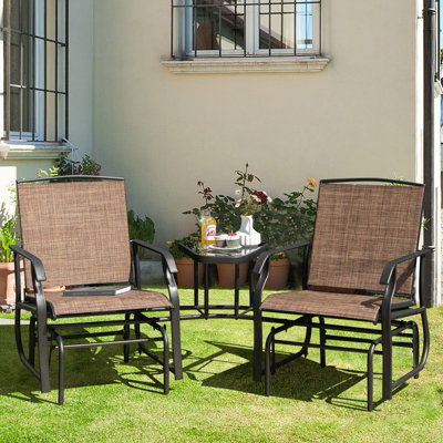 Costway 3PCS Rocking Chair & Table Set Garden Bistro Set Glider Rocker W/ Umbrella Hole