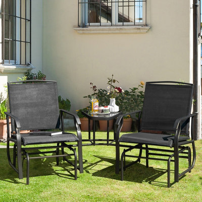 Costway 3PCS Rocking Chair & Table Set Garden Bistro Set Glider Rocker W/ Umbrella Hole