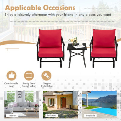 Costway 3PCS Rocking Chair & Table Set Garden Patio Bistro Glider Rocker w/ Cushions