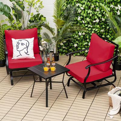 Costway 3PCS Rocking Chair & Table Set Garden Patio Bistro Glider Rocker w/ Cushions
