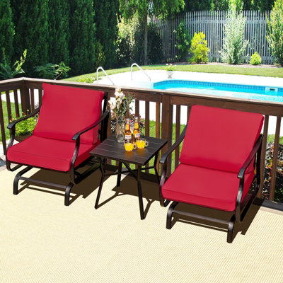Costway 3PCS Rocking Chair & Table Set Garden Patio Bistro Glider Rocker w/ Cushions