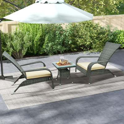 Costway 3Pcs Wicker Adirondack Set Ergonomic Oversized Rattan Chairs w/ Coffee Table