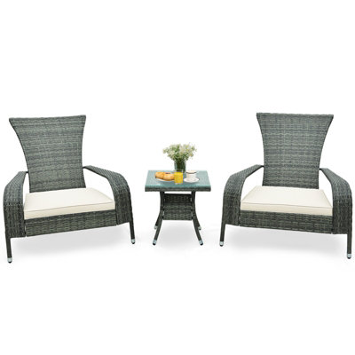 Costway 3Pcs Wicker Adirondack Set Ergonomic Oversized Rattan Chairs w/ Coffee Table