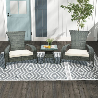 Costway 3Pcs Wicker Adirondack Set Ergonomic Oversized Rattan Chairs w/ Coffee Table - 3