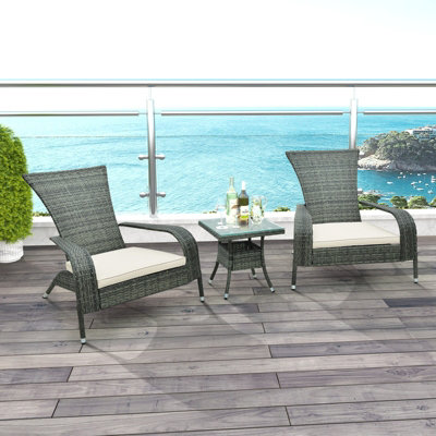 Costway 3Pcs Wicker Adirondack Set Ergonomic Oversized Rattan Chairs w/ Coffee Table - 5