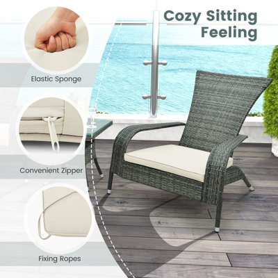 Costway 3Pcs Wicker Adirondack Set Ergonomic Oversized Rattan Chairs w/ Coffee Table - 6