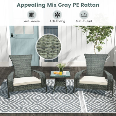Costway 3Pcs Wicker Adirondack Set Ergonomic Oversized Rattan Chairs w/ Coffee Table - 7