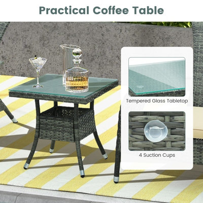 Costway 3Pcs Wicker Adirondack Set Ergonomic Oversized Rattan Chairs w/ Coffee Table - 8