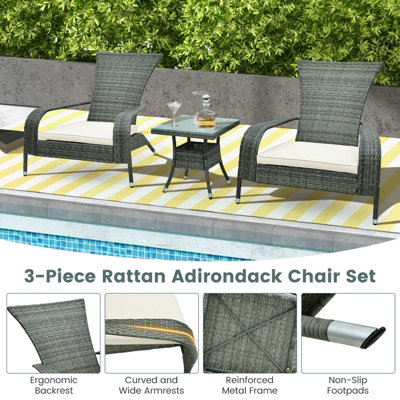 Costway 3Pcs Wicker Adirondack Set Ergonomic Oversized Rattan Chairs w/ Coffee Table - 9