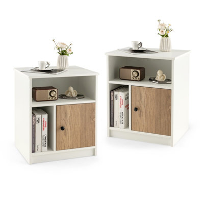 Costway 3Set of 2 Side Table Modern Sofa End Table Bedroom Nightstand with Bamboo Door