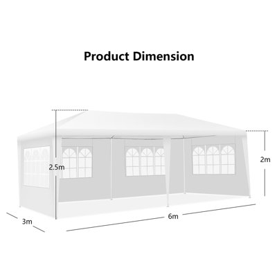 Costway 3x6M Garden Gazebo Heavy Duty Waterproof Marquee Canopy Garden Party Tent w/ Bag - 3