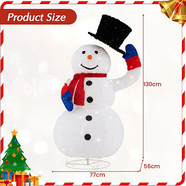 COSTWAY 4.3 FT Pre-Lit Christmas Snowman with Swing Hat & Built-in LED Lights COSTWAY 4.3 FT Pre-Lit Christmas Snowman with Swing Hat & Built-in LED Lights