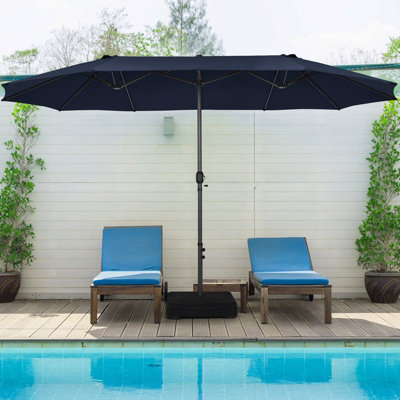 Costway 4.5m Double-Sided Parasol W/ Base and Crank Outdoor Twin Large Patio Umbrella