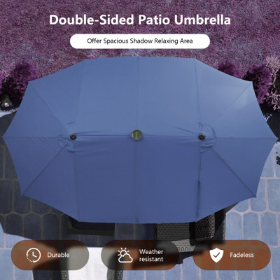Costway 4.5m Double-Sided Patio Parasol with Stand Outdoor Twin Market Umbrella w/ Solar LED Lights - 4
