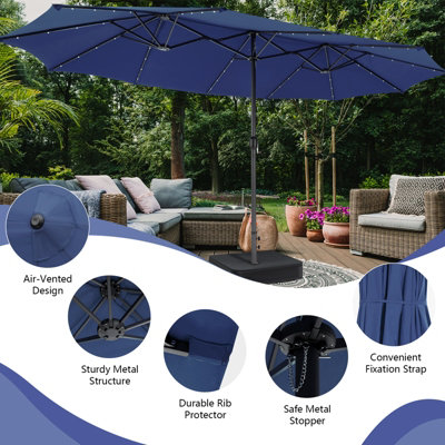 Costway 4.5m Double-Sided Patio Parasol with Stand Outdoor Twin Market Umbrella w/ Solar LED Lights - 9