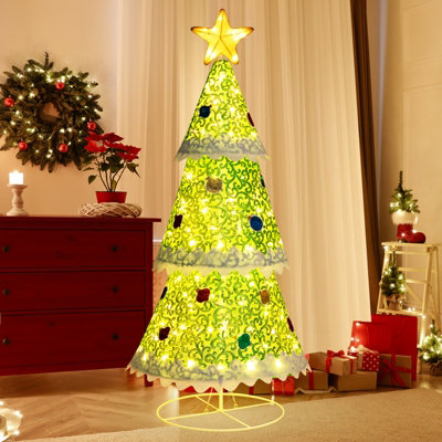 Costway 4.6 FT Pop-up Pre-Lit Christmas Tree Xmas Tree 110 Warm Lights Collapsible Decor