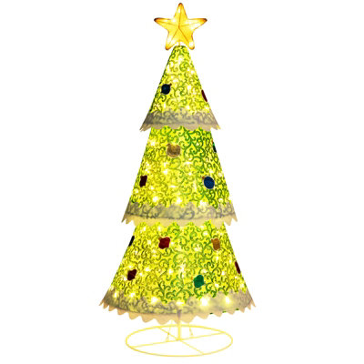 Costway 4.6 FT Pop-up Pre-Lit Christmas Tree Xmas Tree 110 Warm Lights Collapsible Decor