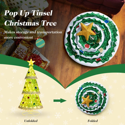 Lulu Home 4.3FT Collapsible Christmas Tree With 110 LED Lights - Foldable Cone Tree With Star Topper