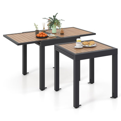 Costway 4-6 People Extendable Patio Dining Table Wood-like Rectangular Aluminum Table