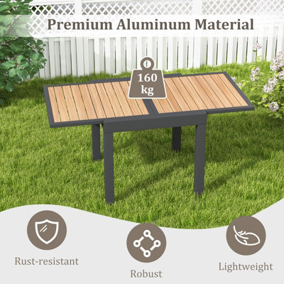 Costway 4-6 People Extendable Patio Dining Table Wood-like Rectangular Aluminum Table - 4
