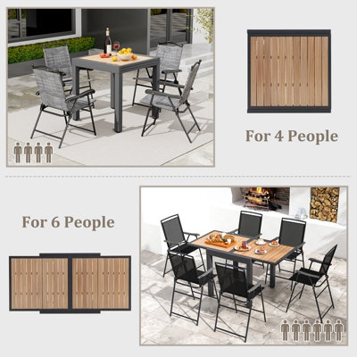 Costway 4-6 People Extendable Patio Dining Table Wood-like Rectangular Aluminum Table - 5