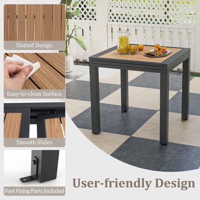 Costway 4-6 People Extendable Patio Dining Table Wood-like Rectangular Aluminum Table - 6