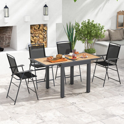 Costway 4-6 People Extendable Patio Dining Table Wood-like Rectangular Aluminum Table - 7