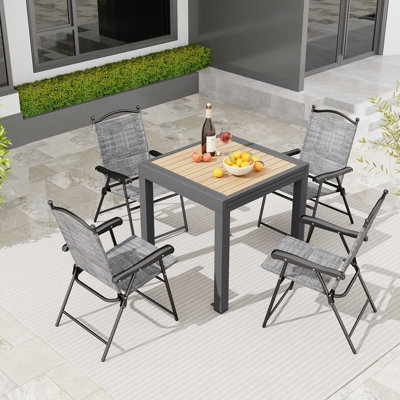 Costway 4-6 People Extendable Patio Dining Table Wood-like Rectangular Aluminum Table - 8