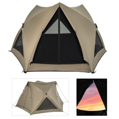 Costway 4-6 People Pop-up Camping Tent 6-Sided Family Tent Portable Hiking Tent