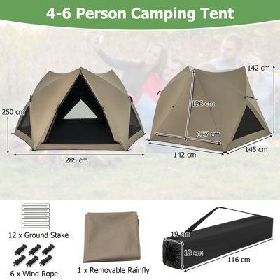Costway 4-6 People Pop-up Camping Tent 6-Sided Family Tent Portable Hiking Tent