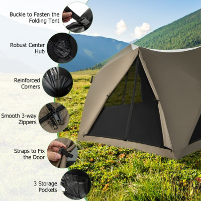 Costway 4 6 People Pop up Camping Tent 6 Sided Family Tent Portable Hiking Tent