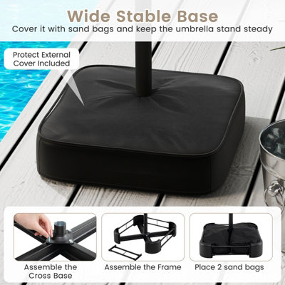 costway patio market offset umbrella base stand with sandbags AECOJOY Outdoor Base, 220 lbs Umbrella Heavy Duty Sand Filled Weighted Umbrella 2 Sandbags, All-Weather Cover, Fit for Poles up to 1.9", for 15 ft Ensure your outdoor relaxation is uninterrupted with the Costway Large Outdoor Patio Umbrella Base with Sandbags Costway 10 ft. Steel Hanging