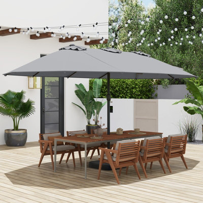 COSTWAY 4.6M Double Sided Patio Parasol Outdoor Large Market Umbrella w/ Base-Grey