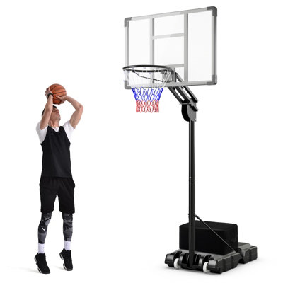 COSTWAY 4.9-10 FT Adjustable Basketball Hoop Portable Basketball Goal System w/ Shatterproof Backboard