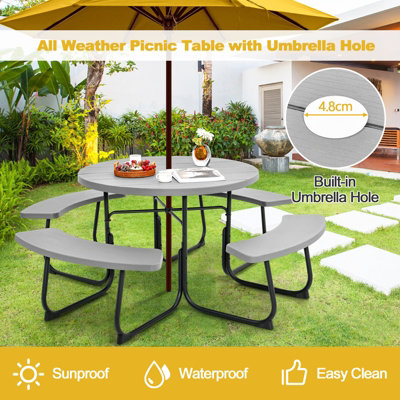Costway 4 Benches Round Picnic Table Bench Set Outdoor Circular Camping ...