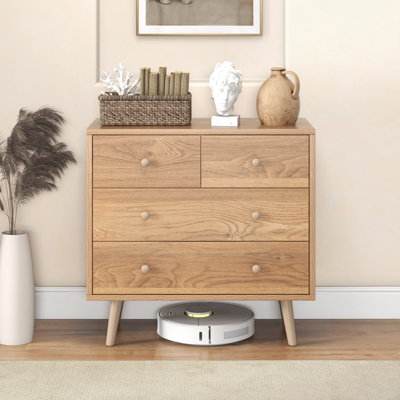COSTWAY 4 Drawer Dresser Chest Wooden Storage Drawer Cabinet Modern Beside Table