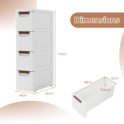 Costway 4-Drawer Narrow Storage Cabinet Bathroom Rolling Plastic Cart Container - 3