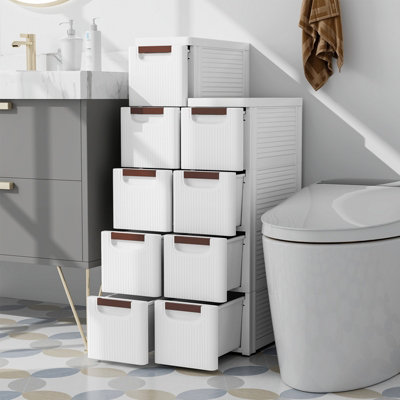 Costway 4-Drawer Narrow Storage Cabinet Bathroom Rolling Plastic Cart Container - 4