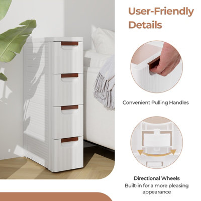 Costway 4-Drawer Narrow Storage Cabinet Bathroom Rolling Plastic Cart Container - 8