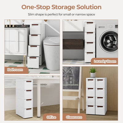 Costway 4-Drawer Narrow Storage Cabinet Bathroom Rolling Plastic Cart Container - 9