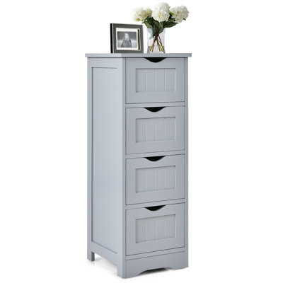 Free-Standing Bathroom Cabinet Narrow Linen with Doors and Drawer - Costway