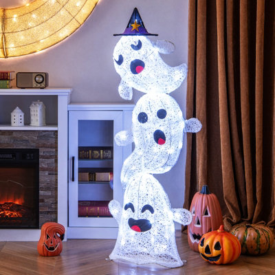 COSTWAY 4 FT Lighted Stacked Ghosts Standing Halloween Decoration