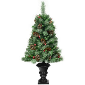 Costway 4 FT Snow Flocked Artificial Christmas Tree W/ Red Berries