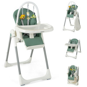 Costway 4-in-1 Baby High Chair Foldable Feeding Chair w/ 7 Heights 4 Reclining Angles Green