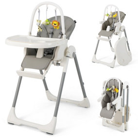 Costway 4-in-1 Baby High Chair Foldable Feeding Chair w/ 7 Heights 4 Reclining Angles Grey