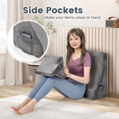 Bed Wedge Pillow with Tablet Pillow Stand and Side Pockets - Costway